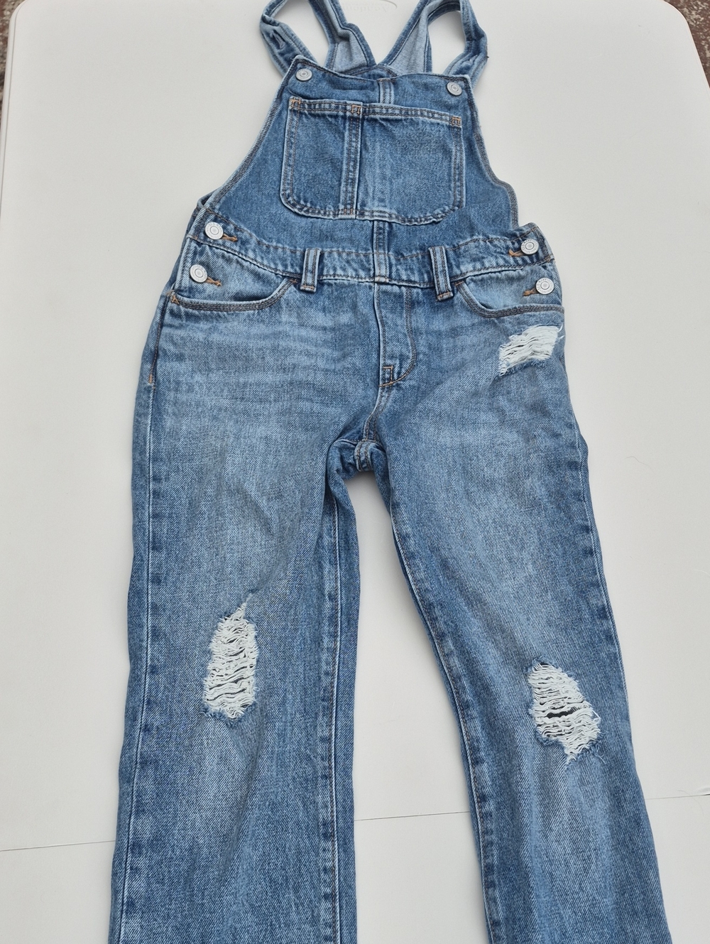 Old Navy Medium Blue Denim Overalls with Contrast Stitching Girls Size 10